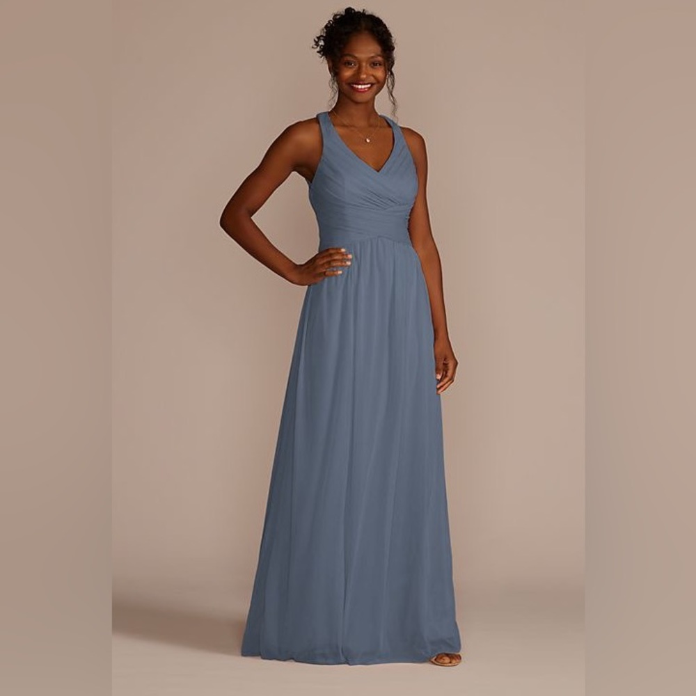 David’s Bridal bridesmaid dress style W10974 - steel blue size	6